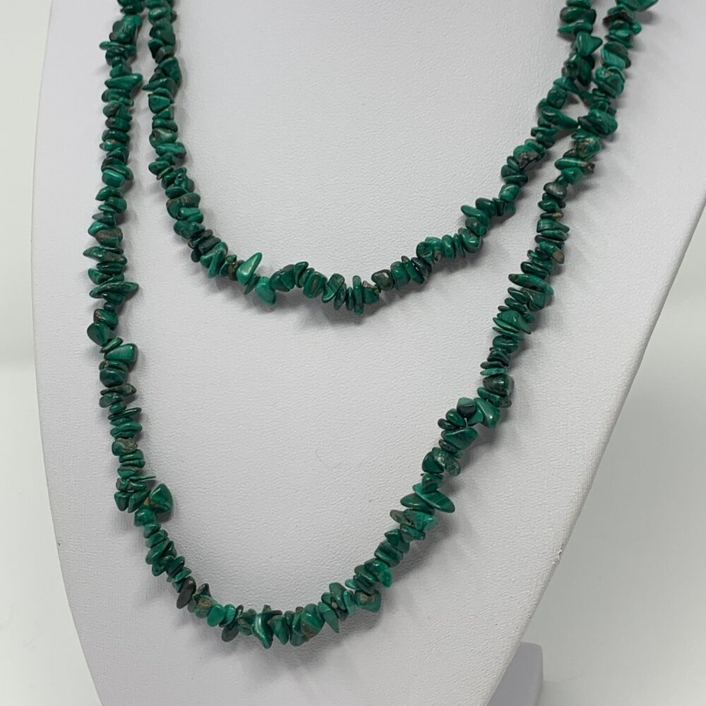 Malachite Chip Beaded Necklace Size 34"